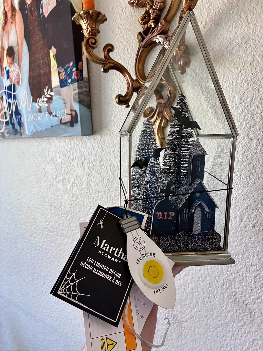 Martha Stewart Blue & Silver LED Haunted House Lantern Accent